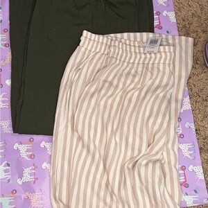 Set of 2 - Torrid Olive and Cream Striped Wide Leg  Linen Pants NWT